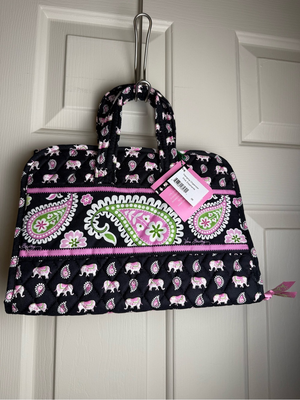NWT Vera Bradley Pink Elephants Hanging Organizer Bag Cosmetic Case Retired Rare